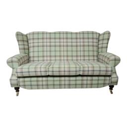 Wing Back Queen Anne Sofa Balmoral Sage Tartan, Solid Wood Legs