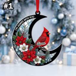 Personalized Cardinal Crescent Moon Ornament, Christmas Tree Car Hanging Decor, Flat 2D Ornament Acrylic Wooden Holiday Keepsake Gift 2026 - thumbnail 3