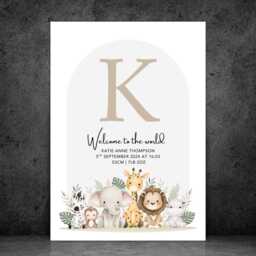 Newborn Baby Animal - Weight Personalised Print Nursery Custom Decor Gift Bespoke A5 A4 A3 Framed - thumbnail 3