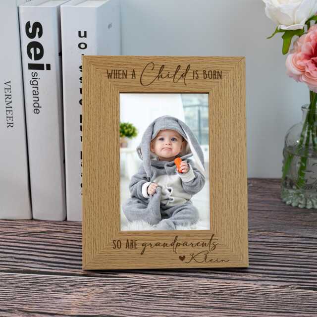 When A Child Is Born So Are Grandparents Picture Frame, Personalised New Gift, Engraved Wood Photo Frame, First Grandchild Gift - image 1