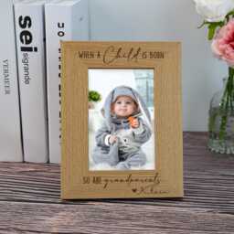 When A Child Is Born So Are Grandparents Picture Frame, Personalised New Gift, Engraved Wood Photo Frame, First Grandchild Gift