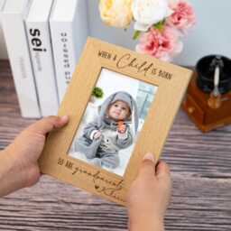 When A Child Is Born So Are Grandparents Picture Frame, Personalised New Gift, Engraved Wood Photo Frame, First Grandchild Gift - thumbnail 2