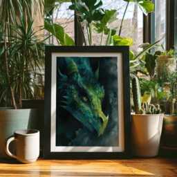 Emerald Dragon Art Print - Mystical Green Portrait, Fantasy Decor - thumbnail 1