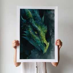 Emerald Dragon Art Print - Mystical Green Portrait, Fantasy Decor - thumbnail 3