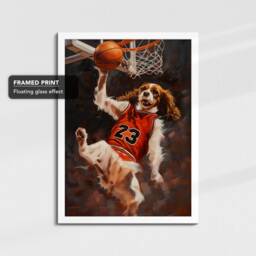 King Charles Spaniel Dunking Basketball Dog Art Painting Framed Poster Print & Canvas Wall Decor Home Bedroom Gift - thumbnail 3
