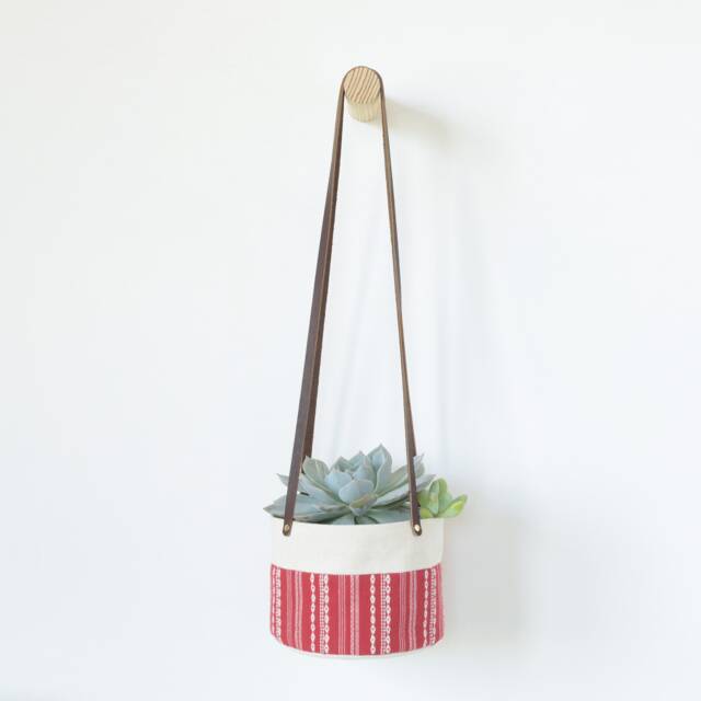 Medium Natural Canvas Hanging Planter - Red + White - image 1