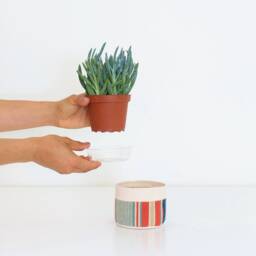 Medium Natural Canvas Hanging Planter - Red + White - thumbnail 2