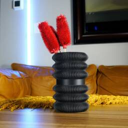 Mid Century Vase, Modern 3D Printed Cylinder Eco Dried Flower Holder, Onyx Black Deco Art - thumbnail 1