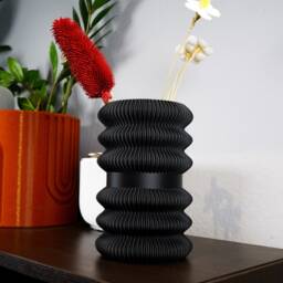 Mid Century Vase, Modern 3D Printed Cylinder Eco Dried Flower Holder, Onyx Black Deco Art - thumbnail 3