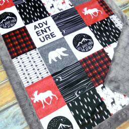 Personalized Baby Blanket Boy - Minky Adventure Woodland Nursery Animal Customized Name Forest - thumbnail 3
