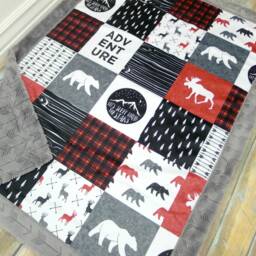 Personalized Baby Blanket Boy - Minky Adventure Woodland Nursery Animal Customized Name Forest - thumbnail 2