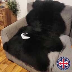 British Black Sheepskin Chair Liner Handcrafted Made in The UK Lambskin Nursing Armchair