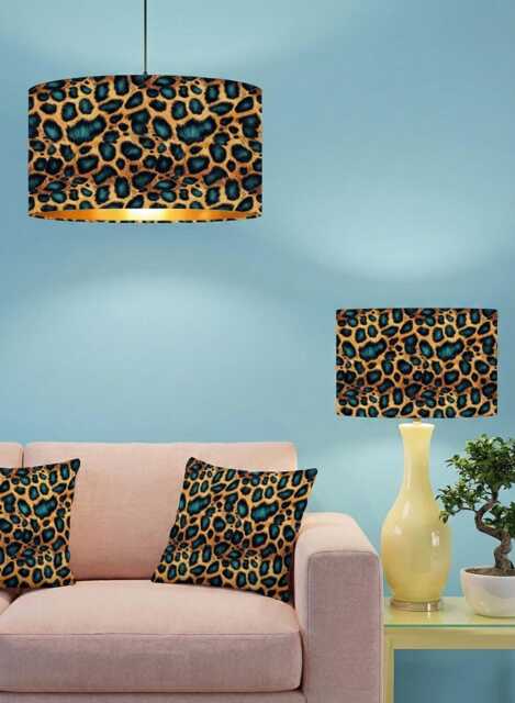 Handmade By Order Luxury Teal Blue Golden Leopard Dots On Velvet Drum Lamp Shade Pendant Light All Shapes & Size Available - image 1
