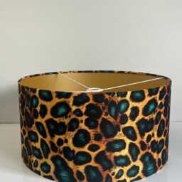 Handmade By Order Luxury Teal Blue Golden Leopard Dots On Velvet Drum Lamp Shade Pendant Light All Shapes & Size Available - thumbnail 3