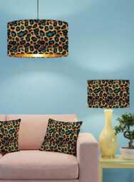 Handmade By Order Luxury Teal Blue Golden Leopard Dots On Velvet Drum Lamp Shade Pendant Light All Shapes & Size Available