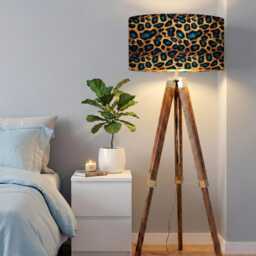 Handmade By Order Luxury Teal Blue Golden Leopard Dots On Velvet Drum Lamp Shade Pendant Light All Shapes & Size Available - thumbnail 2