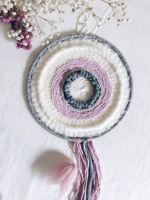 Peony Love /Pink&grey Round Wall Hanging/Woven Hanging/Textile Weaving/Wall Art Tapestry - image 1
