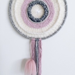 Peony Love /Pink&grey Round Wall Hanging/Woven Hanging/Textile Weaving/Wall Art Tapestry - thumbnail 3