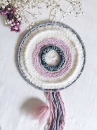 Peony Love /Pink&grey Round Wall Hanging/Woven Hanging/Textile Weaving/Wall Art Tapestry