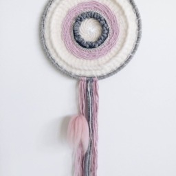Peony Love /Pink&grey Round Wall Hanging/Woven Hanging/Textile Weaving/Wall Art Tapestry - thumbnail 2