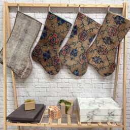 xmas Stocking, Antique Rug 8x20 Inches Handmade Kilim Fireplace Bohemian - thumbnail 1