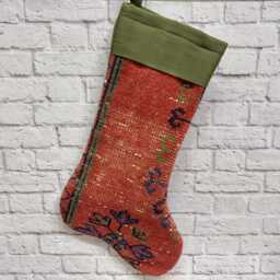 xmas Stocking, Antique Rug 8x20 Inches Handmade Kilim Fireplace Bohemian - thumbnail 4