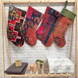 xmas Stocking, Antique Rug 8x20 Inches Handmade Kilim Fireplace Bohemian - thumbnail 2