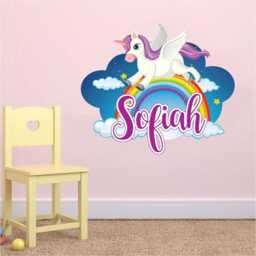 Personalised Rainbow Unicorn Wall Sticker Name Vinyl Decal Girls Kids Nursery Bedroom - thumbnail 3