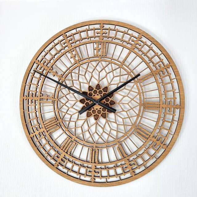 Wooden Wall Clock Big Ben Style Silent Non Ticking Roman Numerals 30cm Or 60 cm Oak Ornament Gift - image 1