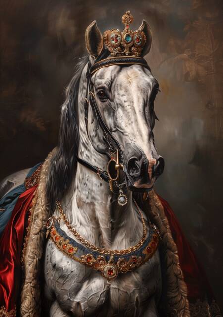 Premium Horse Pet Portrait Oil Painting Vintage Funny Animal Wall Art Regal Renaissance Equestrian Royal - A4 A3 A2 Festival Merch