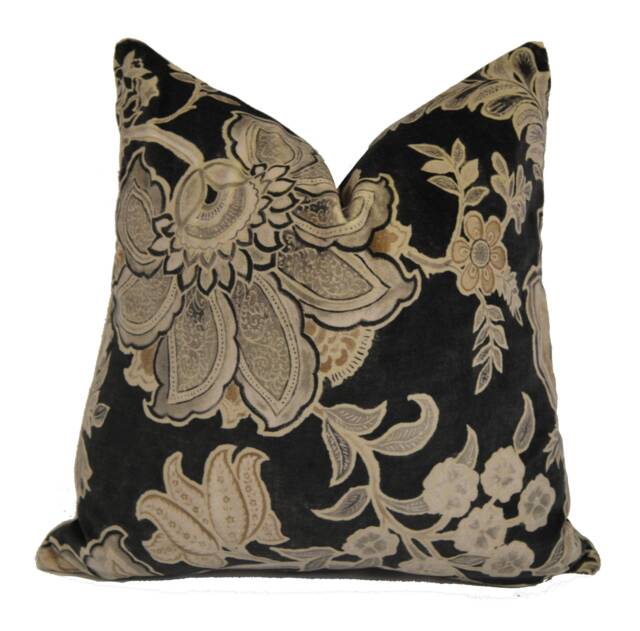 Sandersons - Shalimar Graphite/Mole Designer Velvet Cushion Cover Throw Pillow Batik Vintage Floral Print - image 1