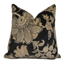 Sandersons - Shalimar Graphite/Mole Designer Velvet Cushion Cover Throw Pillow Batik Vintage Floral Print - thumbnail 1