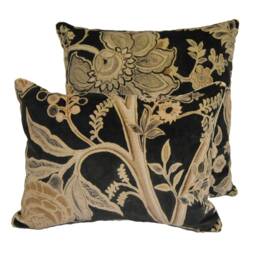 Sandersons - Shalimar Graphite/Mole Designer Velvet Cushion Cover Throw Pillow Batik Vintage Floral Print - thumbnail 2