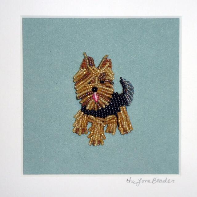 Beaded Yorkshire Terrier Portrait Framed Miniature Dog Art - Made To Order - image 1