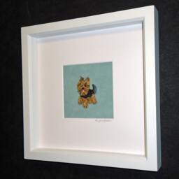 Beaded Yorkshire Terrier Portrait Framed Miniature Dog Art - Made To Order - thumbnail 3