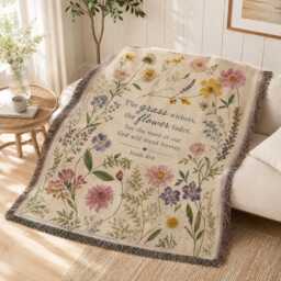 Pressed Flower Woven Blanket, Christian Floral Throw Boho Flowers Bible Verse Aesthetic Botanical Scripture Blanket - thumbnail 2