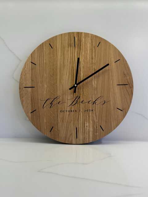 Oak Wood Wall Clock Engraved Personalised Custom Unique Family Wedding Gift - image 1
