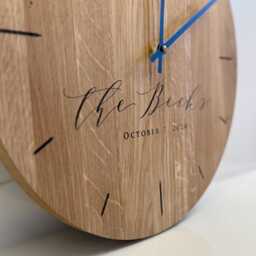 Oak Wood Wall Clock Engraved Personalised Custom Unique Family Wedding Gift - thumbnail 2