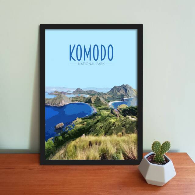 Komodo Travel Poster - Retro Vintage Style Indonesia Art Print, Artwork, Homeware, Padar Island Travel National Park - image 1