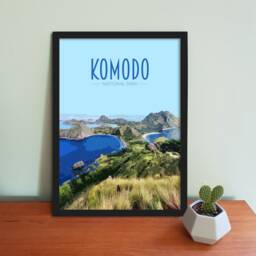 Komodo Travel Poster - Retro Vintage Style Indonesia Art Print, Artwork, Homeware, Padar Island Travel National Park - thumbnail 1
