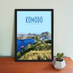 Komodo Travel Poster - Retro Vintage Style Indonesia Art Print, Artwork, Homeware, Padar Island Travel National Park - thumbnail 2