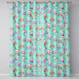 Cute Kawaii Christmas Pets Snow Globe Gifts Mint Background Seamless Pattern Readymade Eyelet Ring Top Thermal 100% Blackout Curtains - thumbnail 2