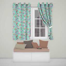 Cute Kawaii Christmas Pets Snow Globe Gifts Mint Background Seamless Pattern Readymade Eyelet Ring Top Thermal 100% Blackout Curtains