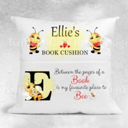 Personalised Book Cushion - Bee Reading Children's Pillow Pocket Lover Gift - thumbnail 3