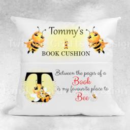 Personalised Book Cushion - Bee Reading Children's Pillow Pocket Lover Gift - thumbnail 4