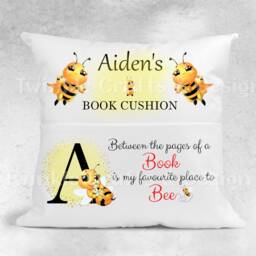 Personalised Book Cushion - Bee Reading Children's Pillow Pocket Lover Gift - thumbnail 2
