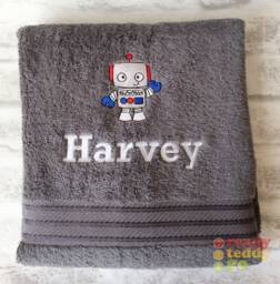 Personalised Swimming/Bath Towel Sheet Robot Embroidered Unisex Boys Girls Children's Kids With Any Name 500Gsm - thumbnail 1