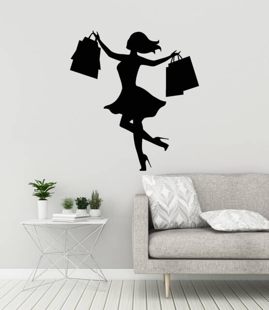 Shopping Girl Vinyl Wall Decal Silhouette Woman With Bags Stickers Mural - #3109Di - image 1