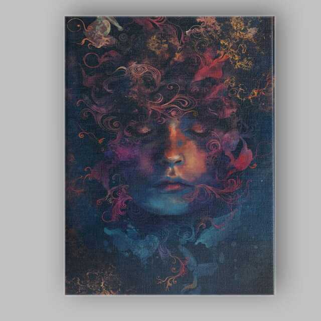 Mystical Dreamlike Female Face Cosmic Floral Surreal Portrait Canvas Wall Art Print Decor Picture Ready To Hang - image 1