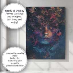 Mystical Dreamlike Female Face Cosmic Floral Surreal Portrait Canvas Wall Art Print Decor Picture Ready To Hang - thumbnail 3